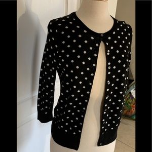 Ann Taylor Sz M Black w/white polka dot cardigan.